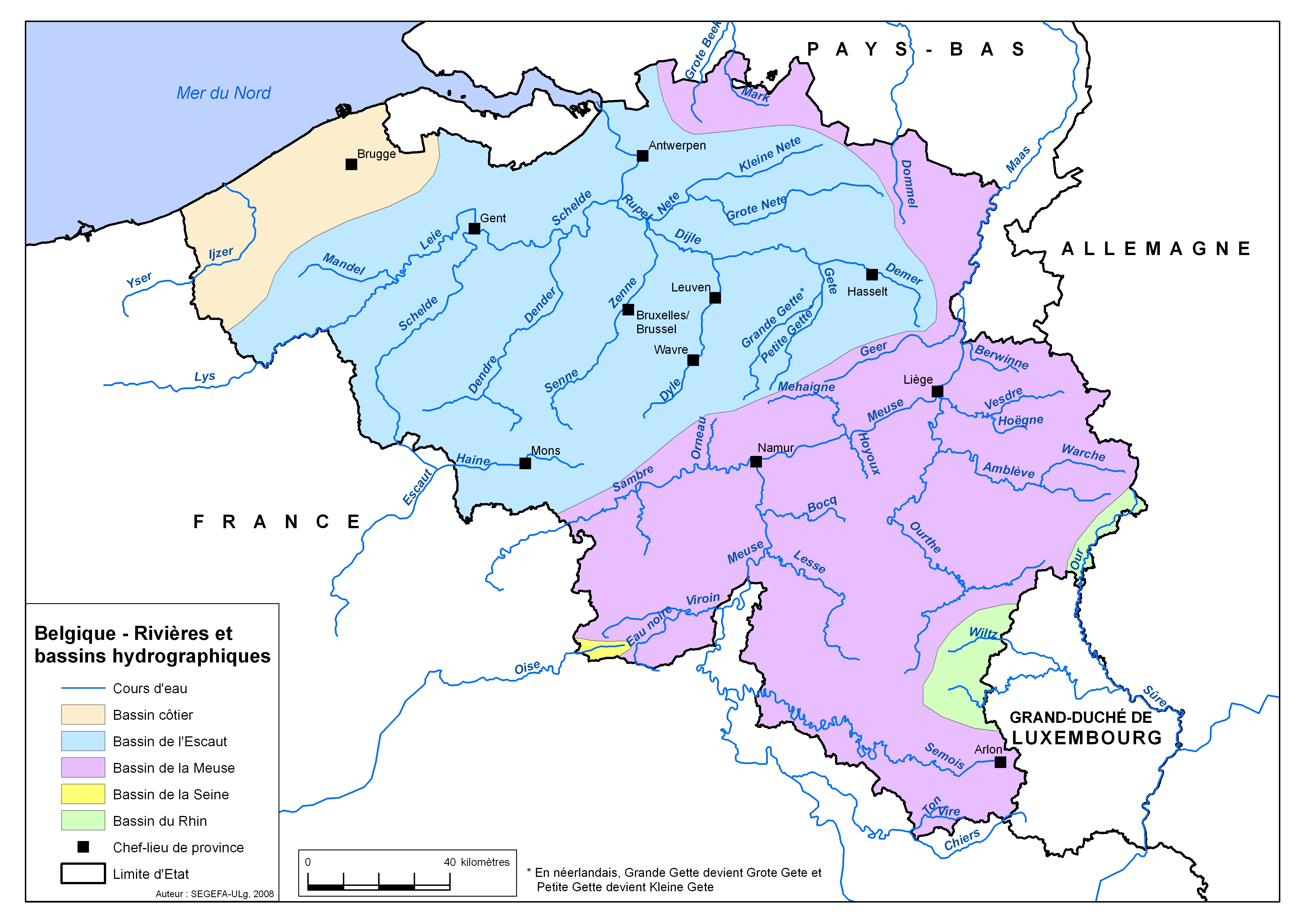 Enseignement Be Document Carte Complete Belgique Rivieres Et Bassins Hydrographiques