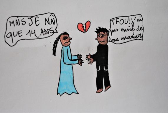 Avant de travailler avec une comédienne, les enfants ont représenté des comportements inhumains par le dessin.